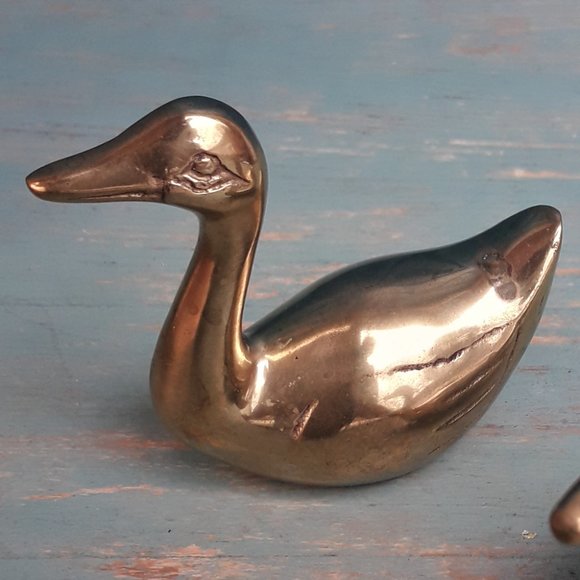 Brass Ducks Geese Set of 2 Vintage Figurine Birds Animals MCM Mid Century Gold - Picture 9 of 16